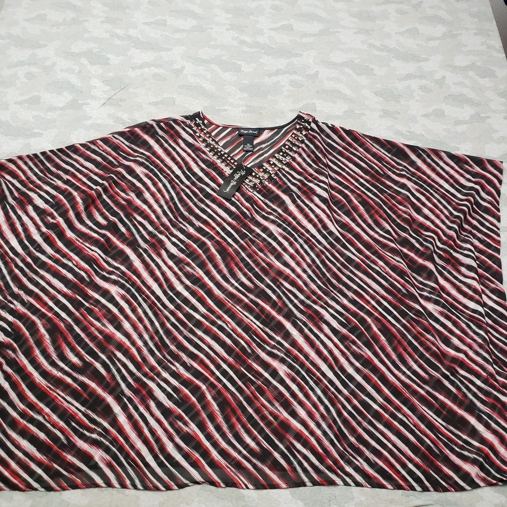 Maggie Barnes Pancho Womens 3X‎ Black V-Neck NWT Striped